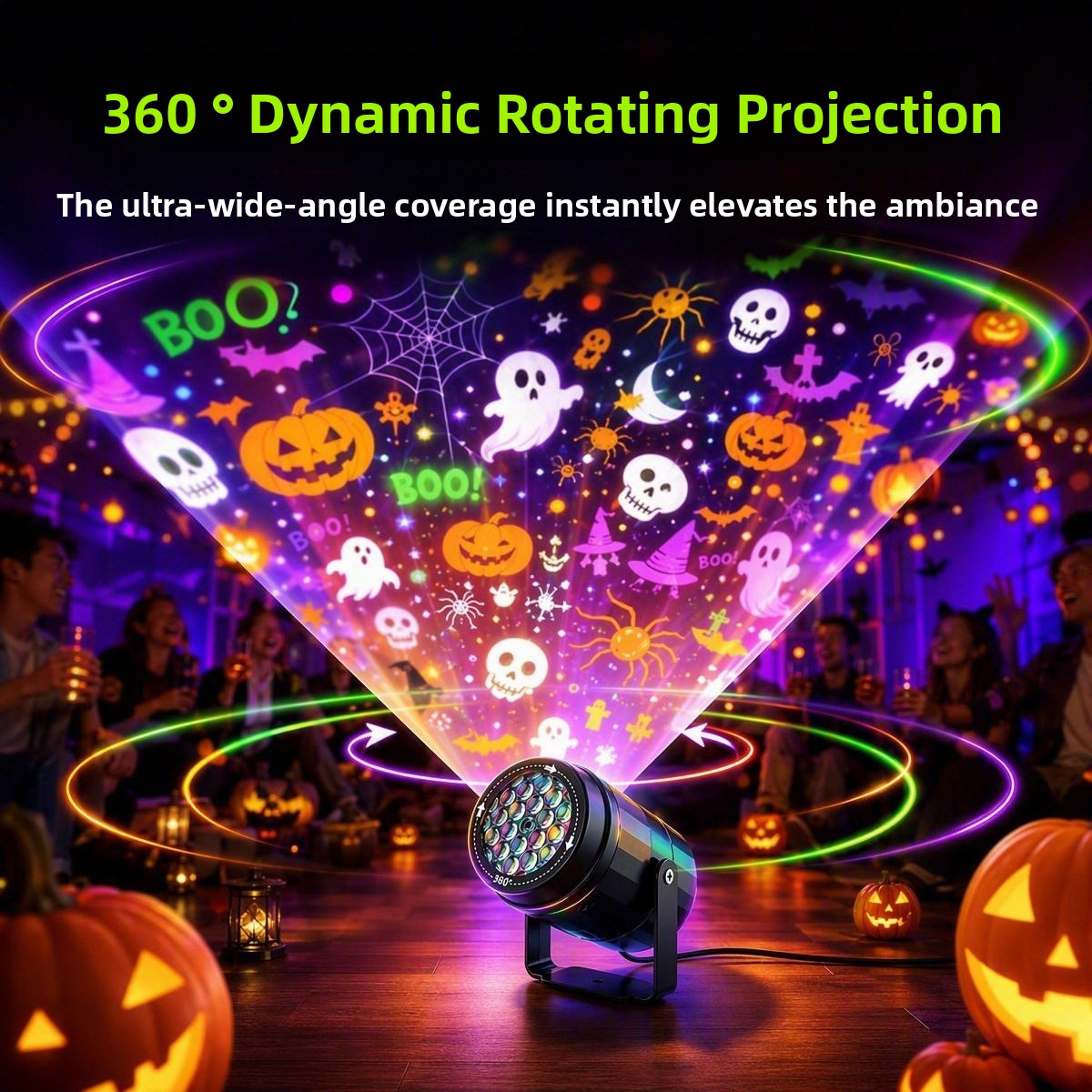 LED Weihnachts-Projektor mit 16 Motiven, 360° drehbar