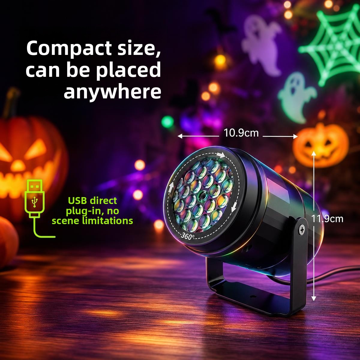 LED Weihnachts-Projektor mit 16 Motiven, 360° drehbar