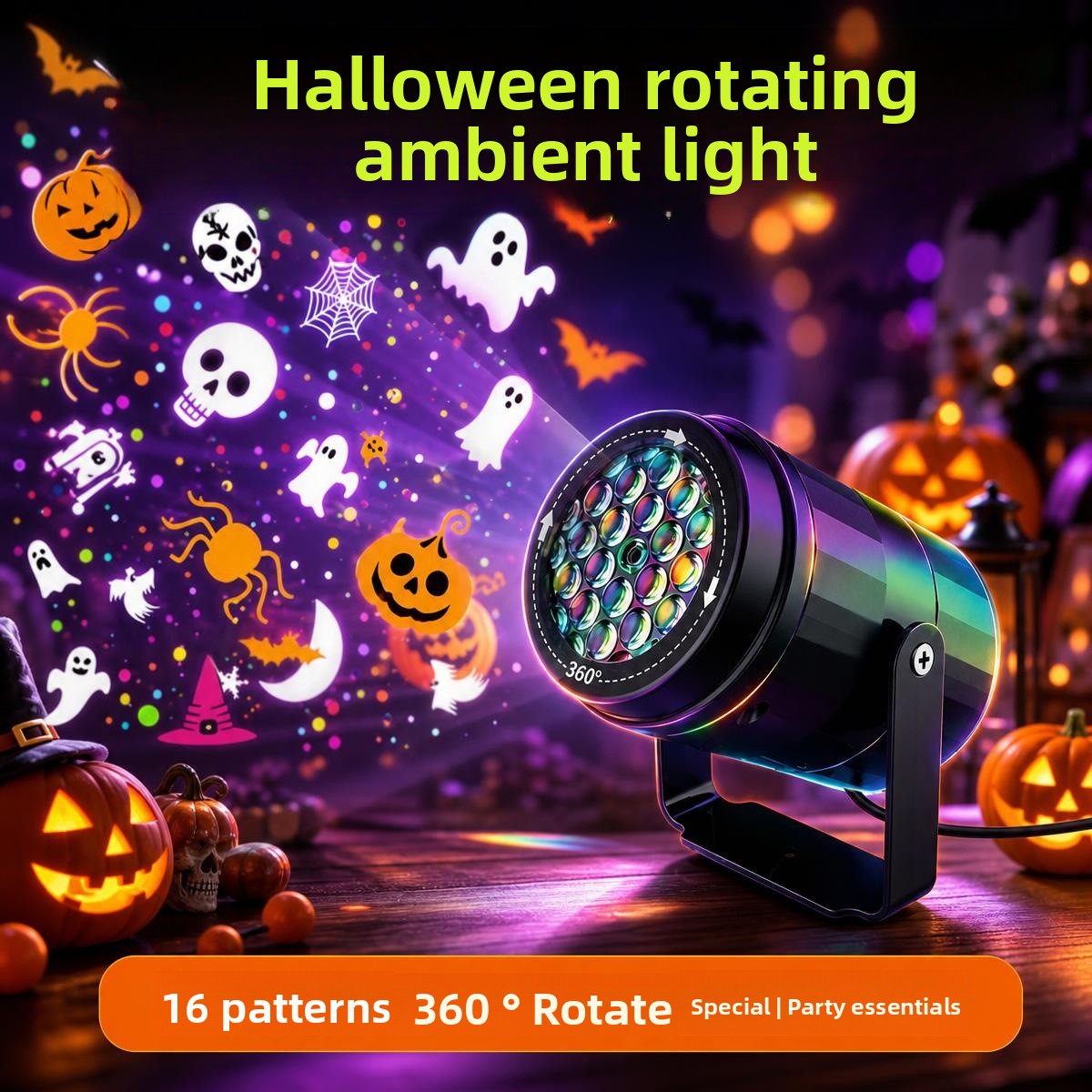 LED Weihnachts-Projektor mit 16 Motiven, 360° drehbar